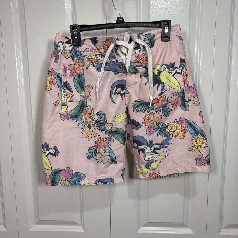 Batman Swim Trunks Men S Pink Tropical Board Shorts Surf Hero Print DC Comics